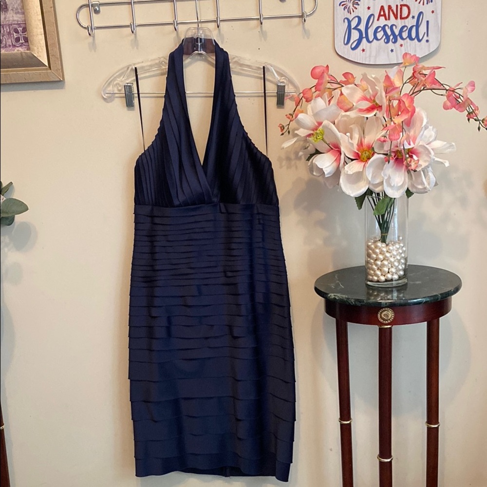 JM Petite Collection Elegant Navy Halter Dress Size 4